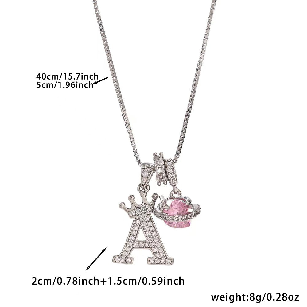 Charm System Silver-Tone Crown Letter Necklace | Box Chain