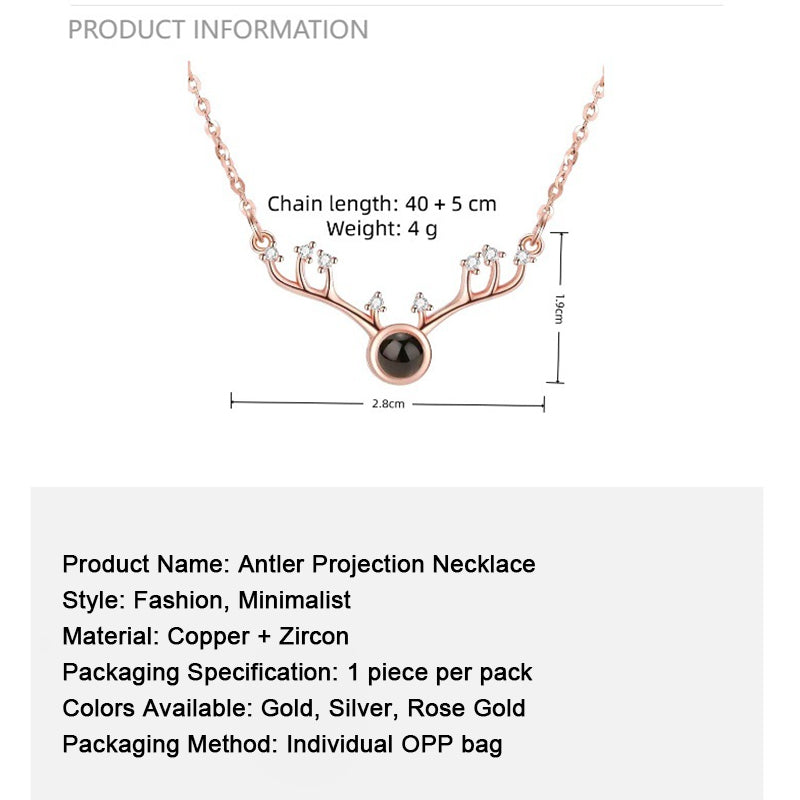 Personalized antler wedding vow projection necklace