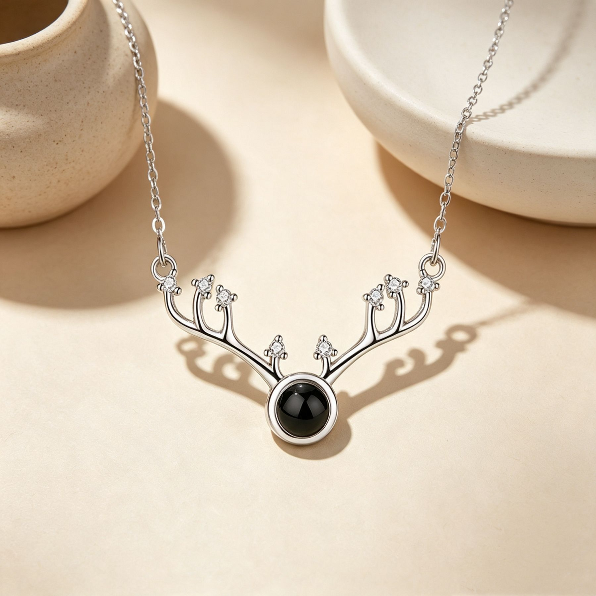 Personalized Antler wedding vow projection necklace silver