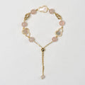 Natural Crystal Gourd Bracelet with Heart Mother-of-Pearl Clasp & Y Chain Drop, Rose Quartz Red Agate Amethyst Gemstone Bead Bracelet, Vintage Light Luxury Jewelry
