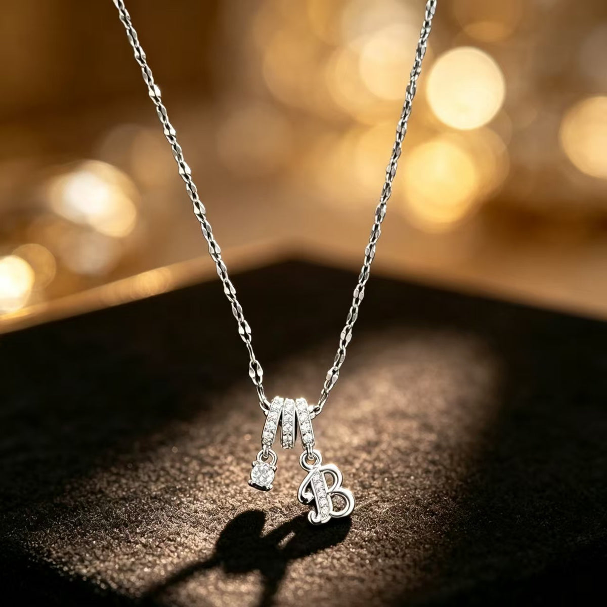 Copper Zircon Letter Necklace | Silver-Tone A-Z Initial Pendant | Stainless Steel Lip Chain
