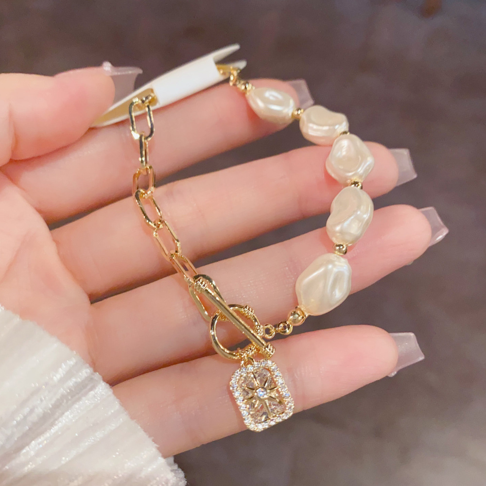 Baroque Pearl T-Bar Bracelet | Gold & Silver Paperclip Chain Bracelet