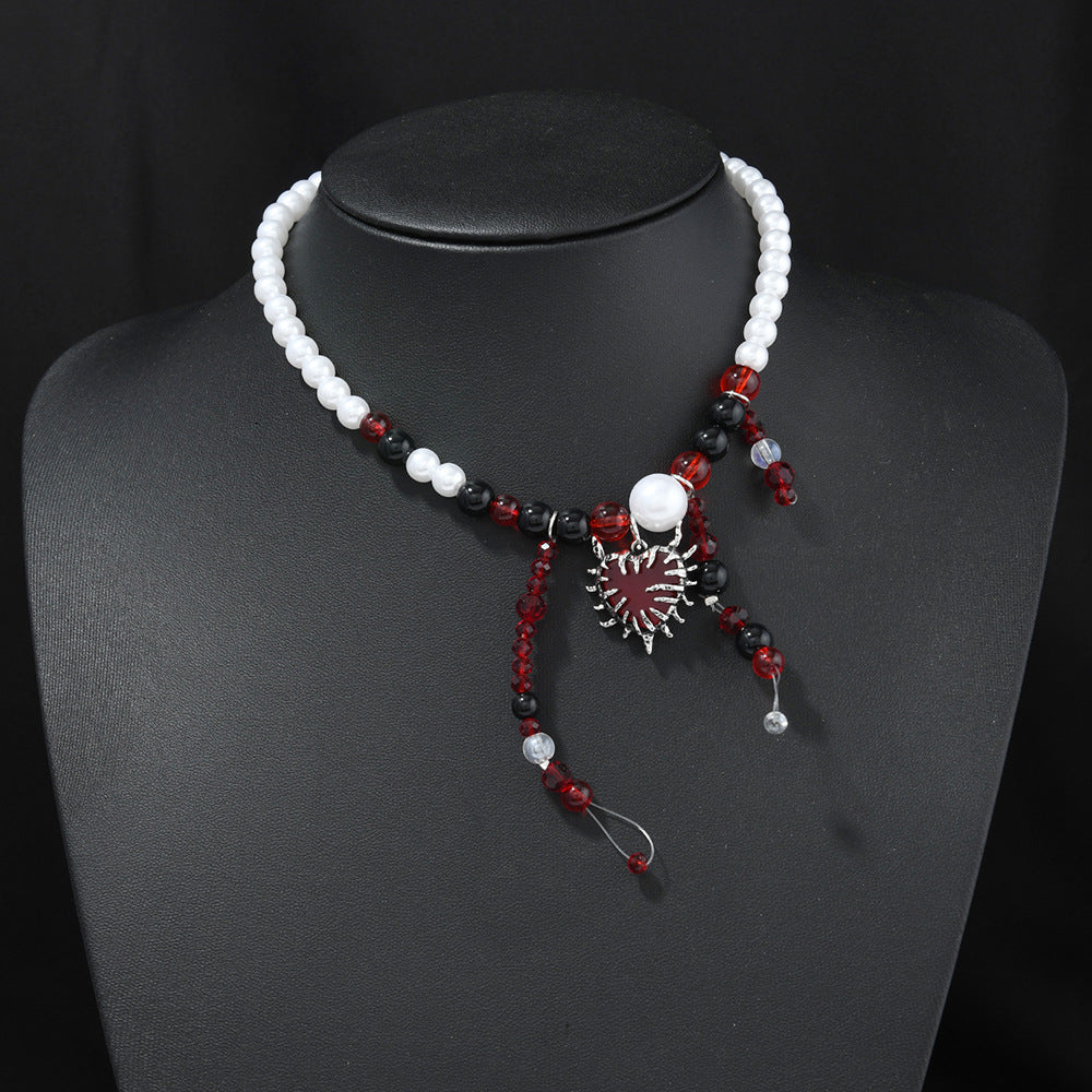 Pearl Blood Drop Necklace for Women | Punk Heavyweight Dark Necklace | Halloween Cool Girl Gothic Trendy Accessory