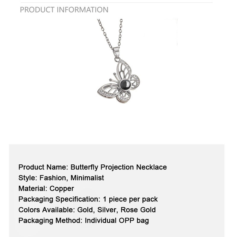 Butterfly personalized anniversary projection necklace