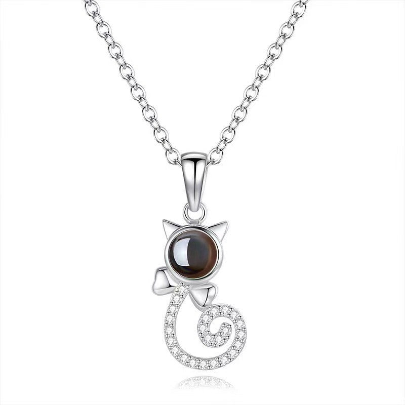 Cat personalized couple photo projection necklace