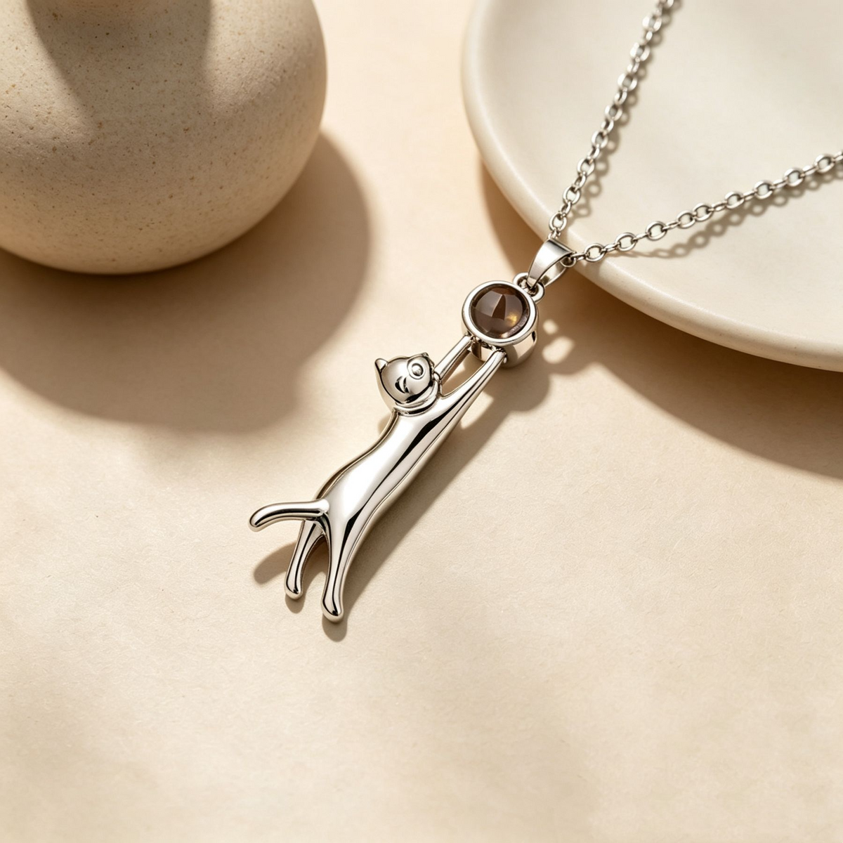 Cat reach moon personalized wedding vow projection necklace