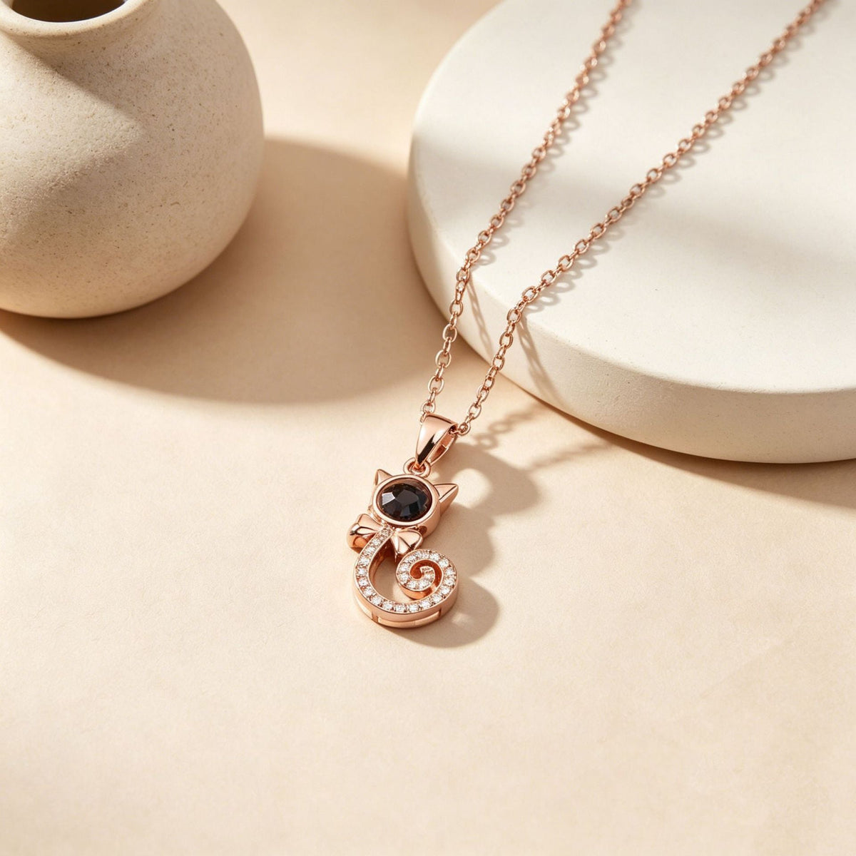 Cat custom photo projection necklace for couples
