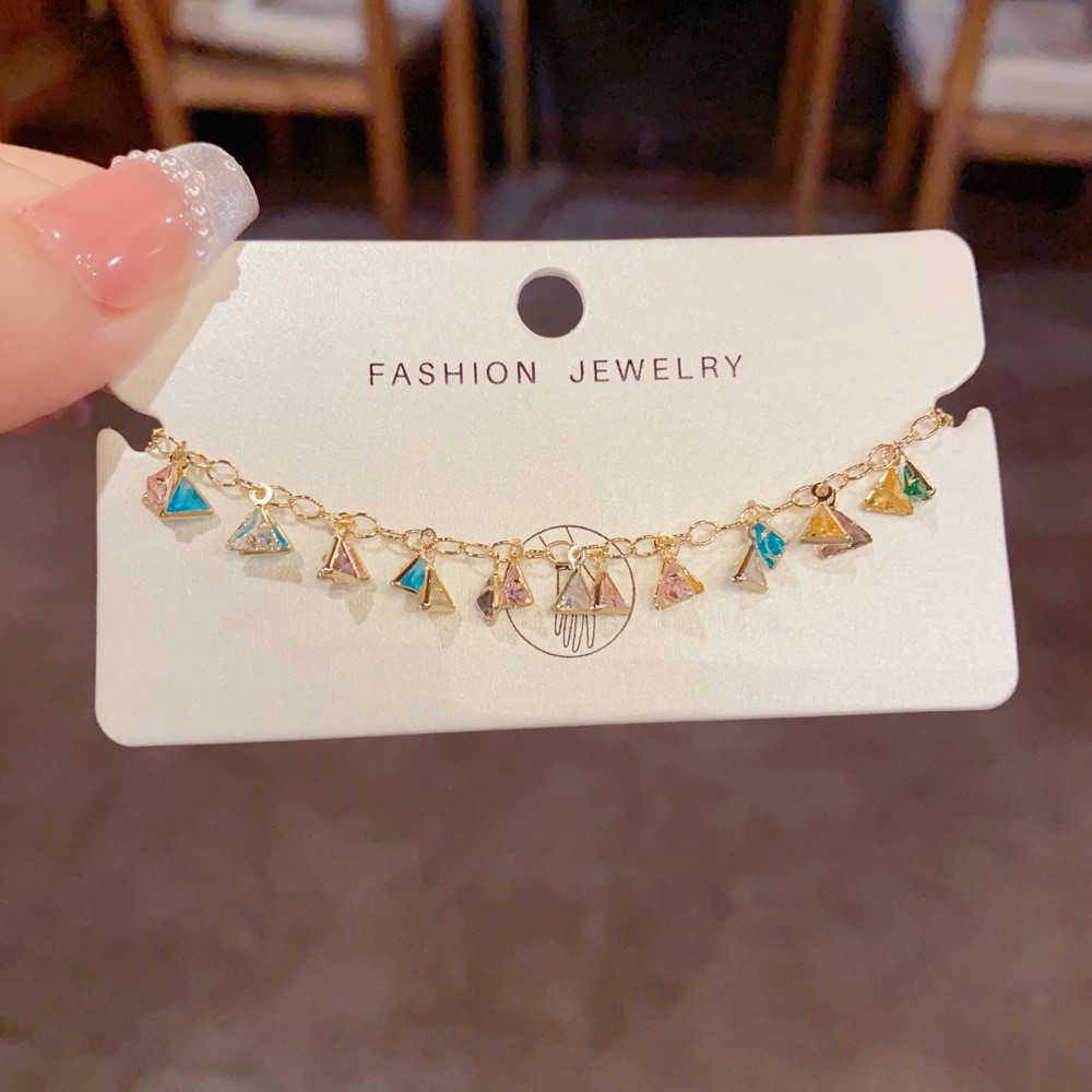 Colorful Zircon Triangle Tassel Bracelet | 14K Gold Plated Bracelet for Women
