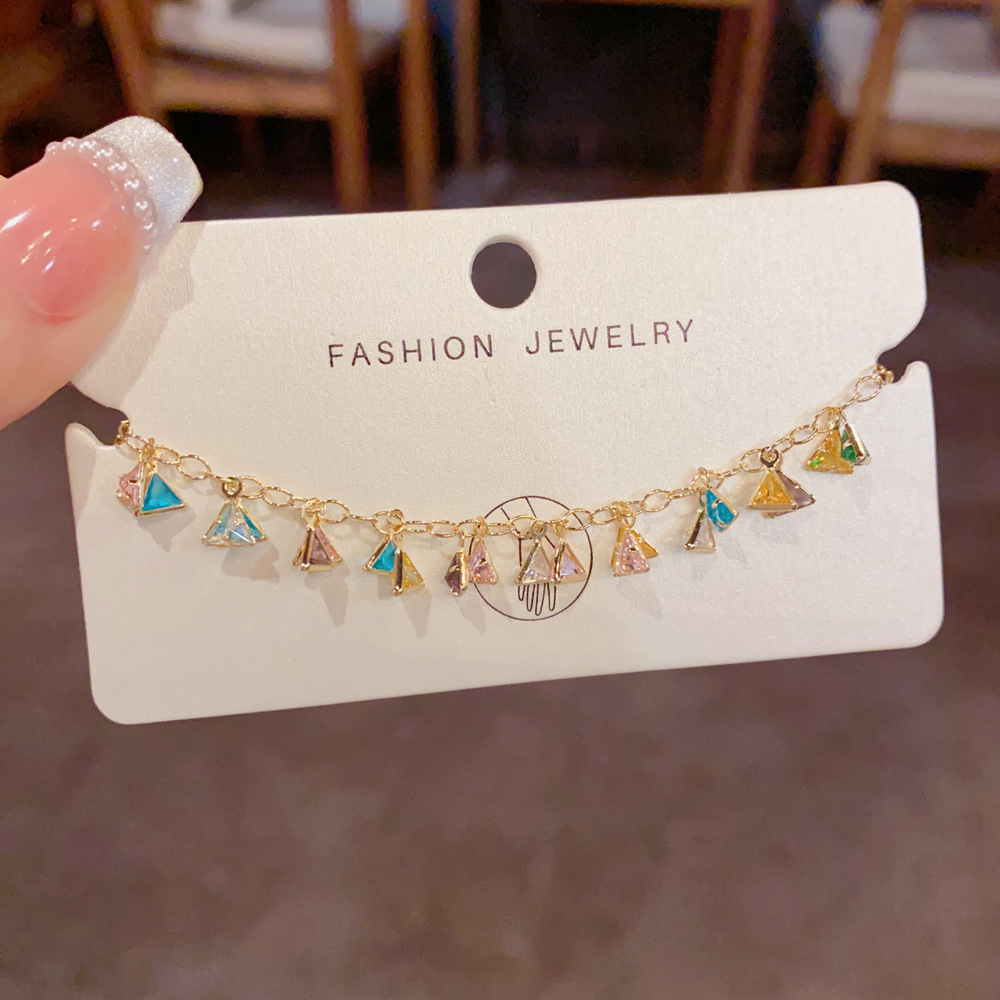 Colorful Zircon Triangle Tassel Bracelet | 14K Gold Plated Bracelet for Women