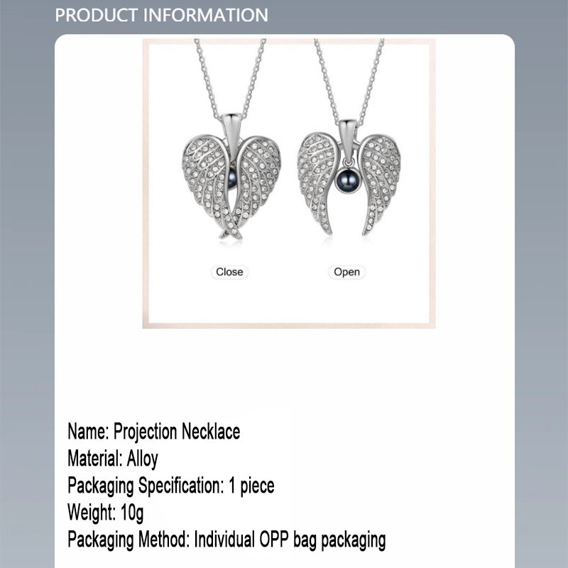 Custom love message projection necklace showing hidden photo inside pendant