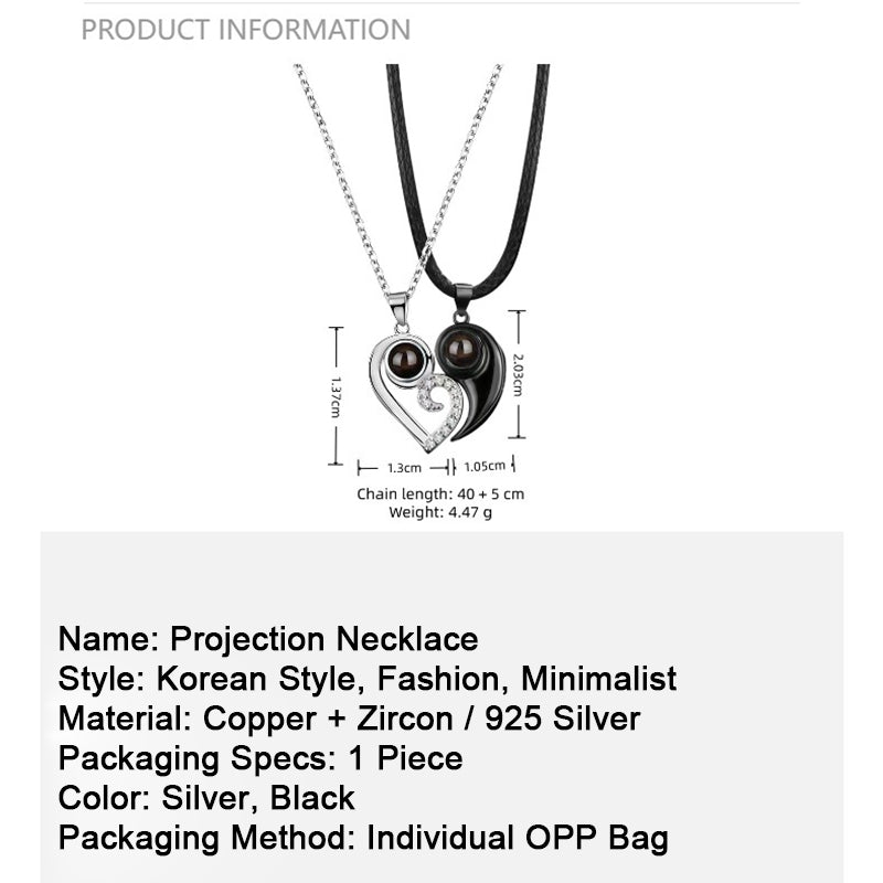 Custom photo projection necklace set for couples