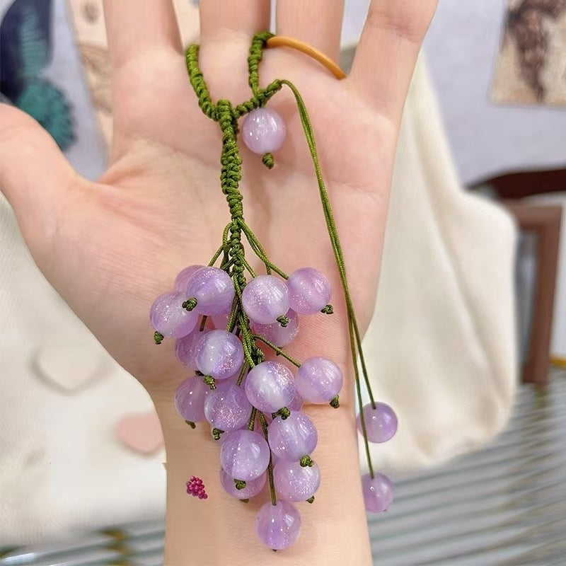 DIY Color Changing Grape Keychain Making Kit | UV Sunlight Reactive Beads Craft Kit | Handmade Fruit Bag Charm DIY Set