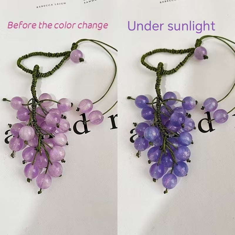 DIY Color Changing Grape Keychain Making Kit | UV Sunlight Reactive Beads Craft Kit | Handmade Fruit Bag Charm DIY Set