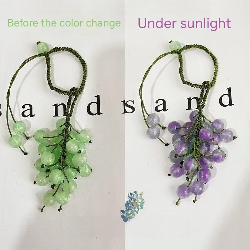 DIY Color Changing Grape Keychain Making Kit | UV Sunlight Reactive Beads Craft Kit | Handmade Fruit Bag Charm DIY Set