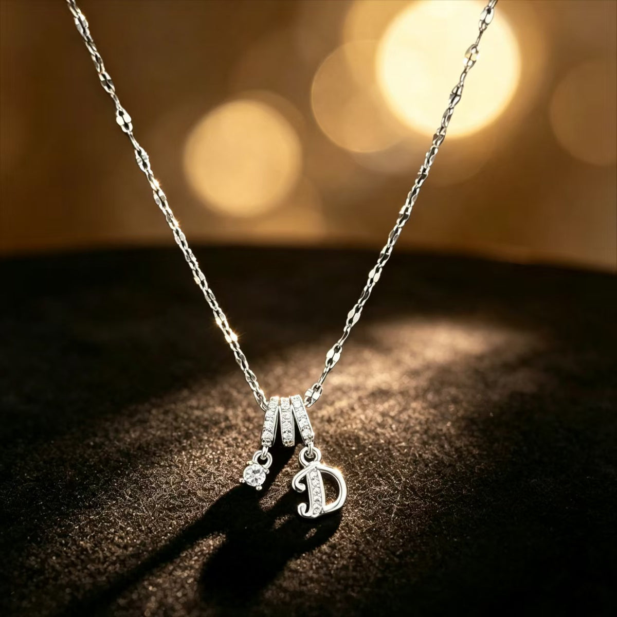 Copper Zircon Letter Necklace | Silver-Tone A-Z Initial Pendant | Stainless Steel Lip Chain
