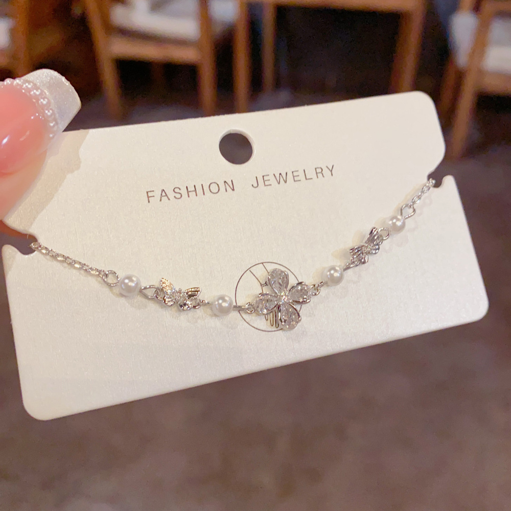 Delicate pearl butterfly bracelet for women