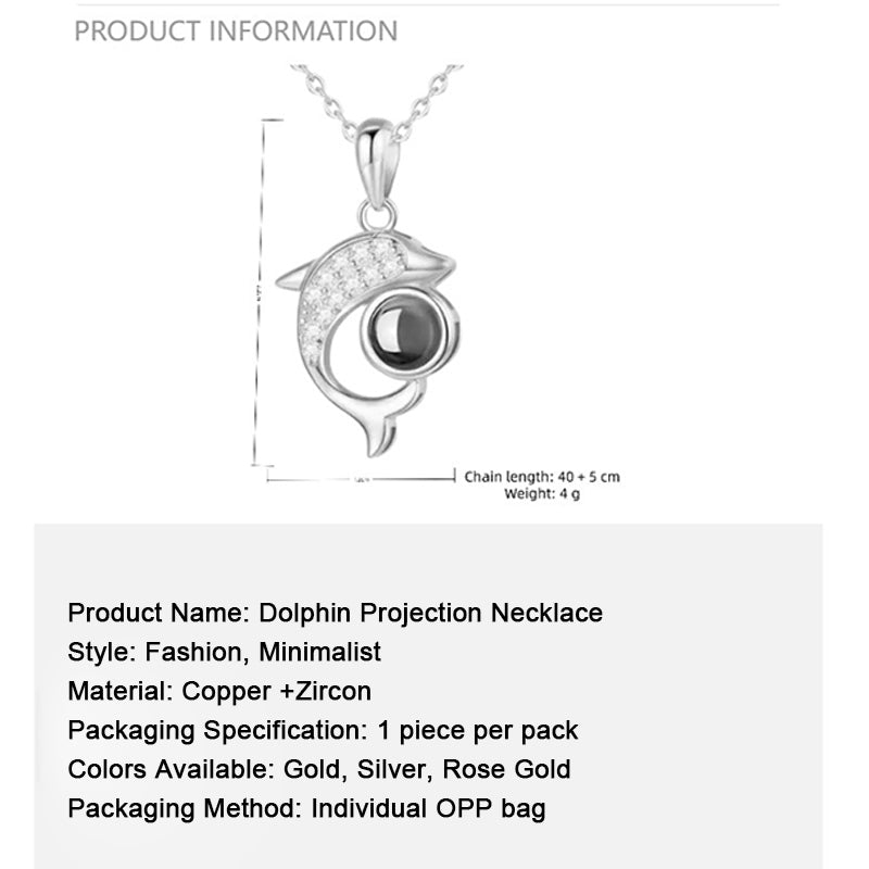 Dolphin custom photo projection necklace for couples
