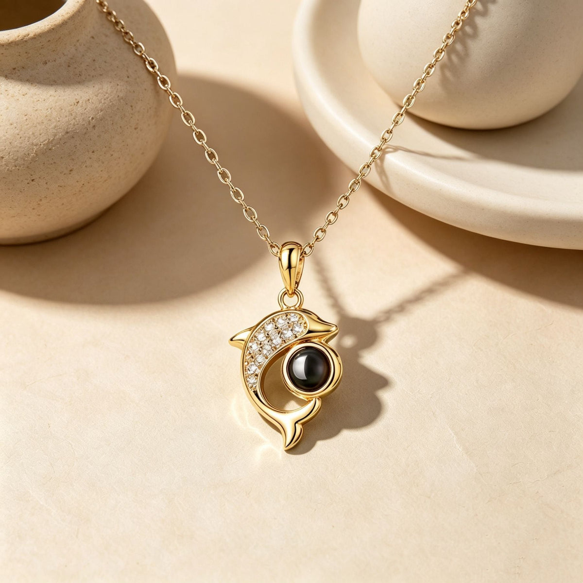 Dolphin personalized anniversary projection necklace