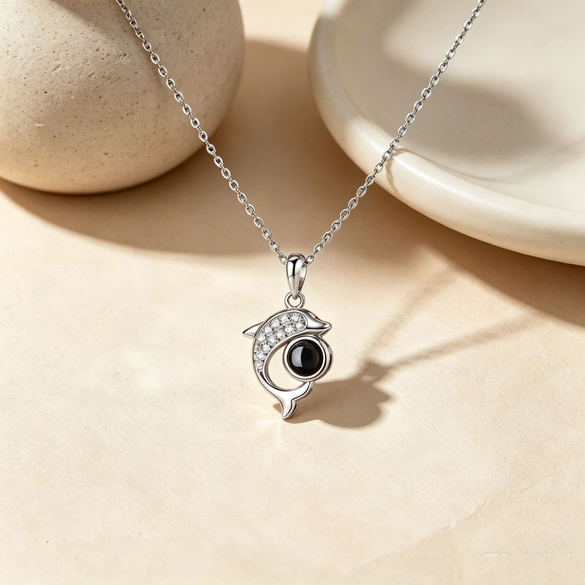 Dolphin personalized wedding vow projection necklace