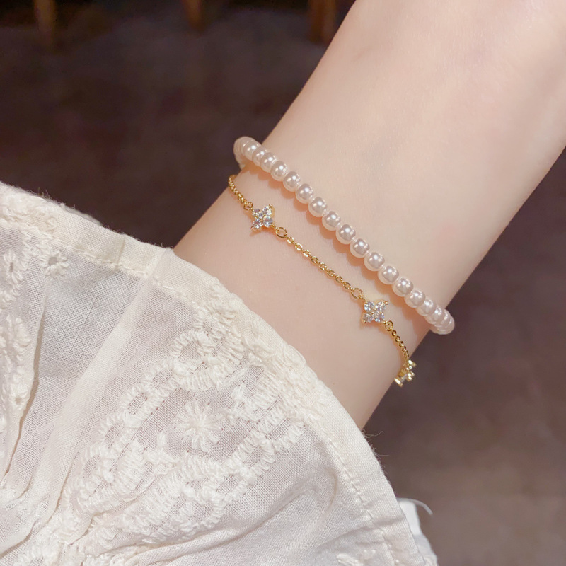 Adjustable double layer pearl bracelet