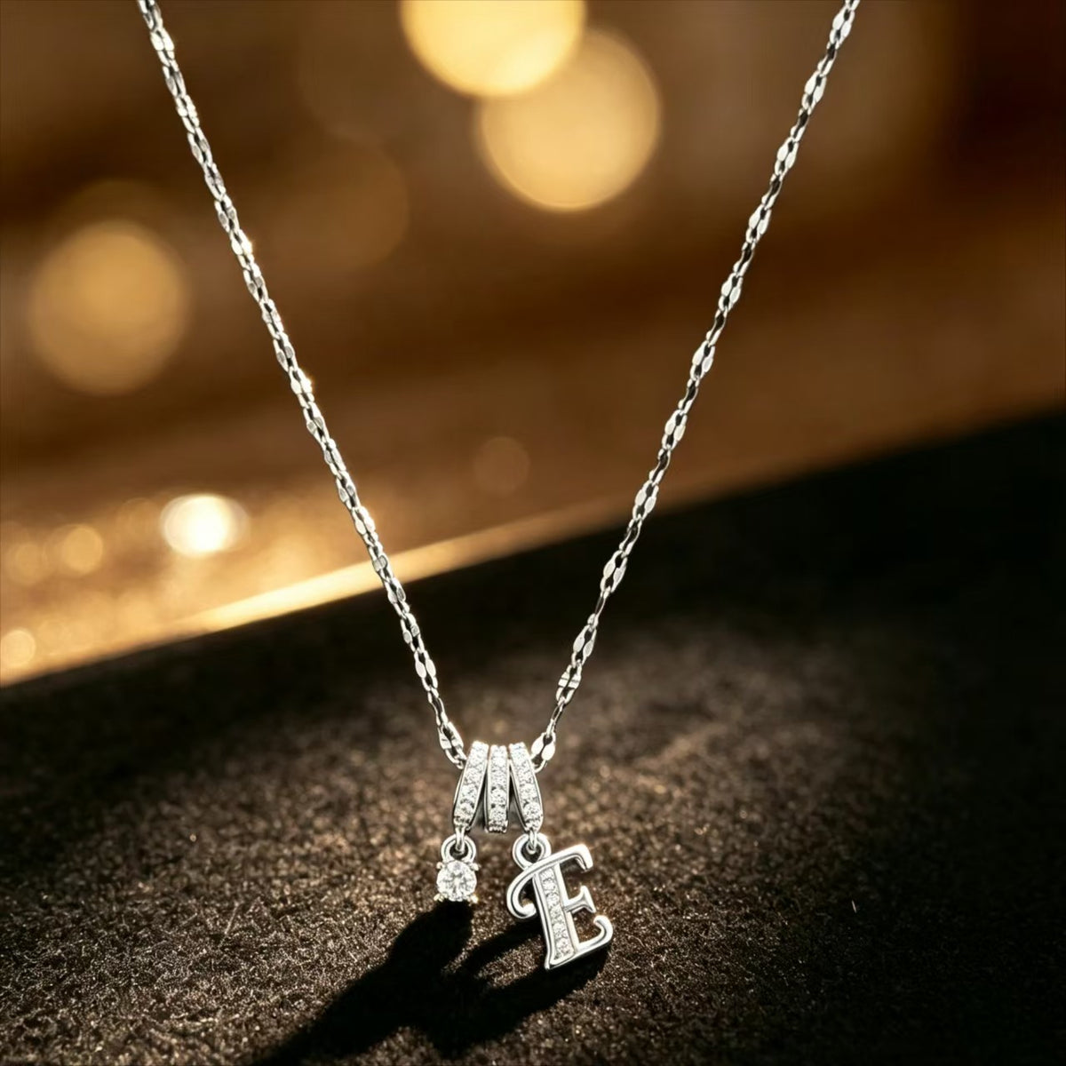 Copper Zircon Letter Necklace | Silver-Tone A-Z Initial Pendant | Stainless Steel Lip Chain