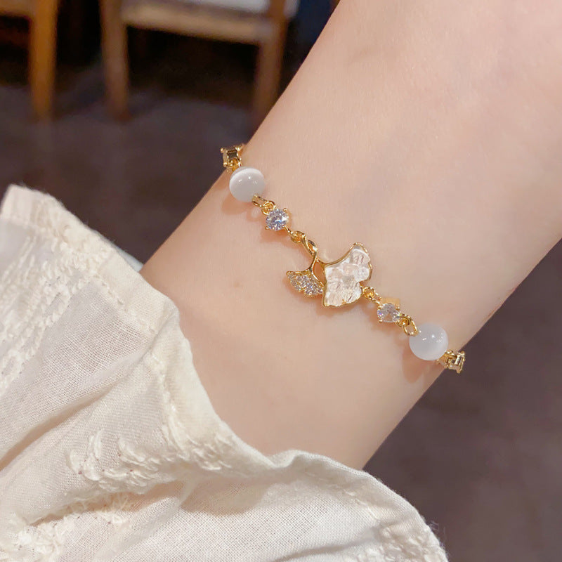 Crystal maple leaf cat’s eye bracelet for women