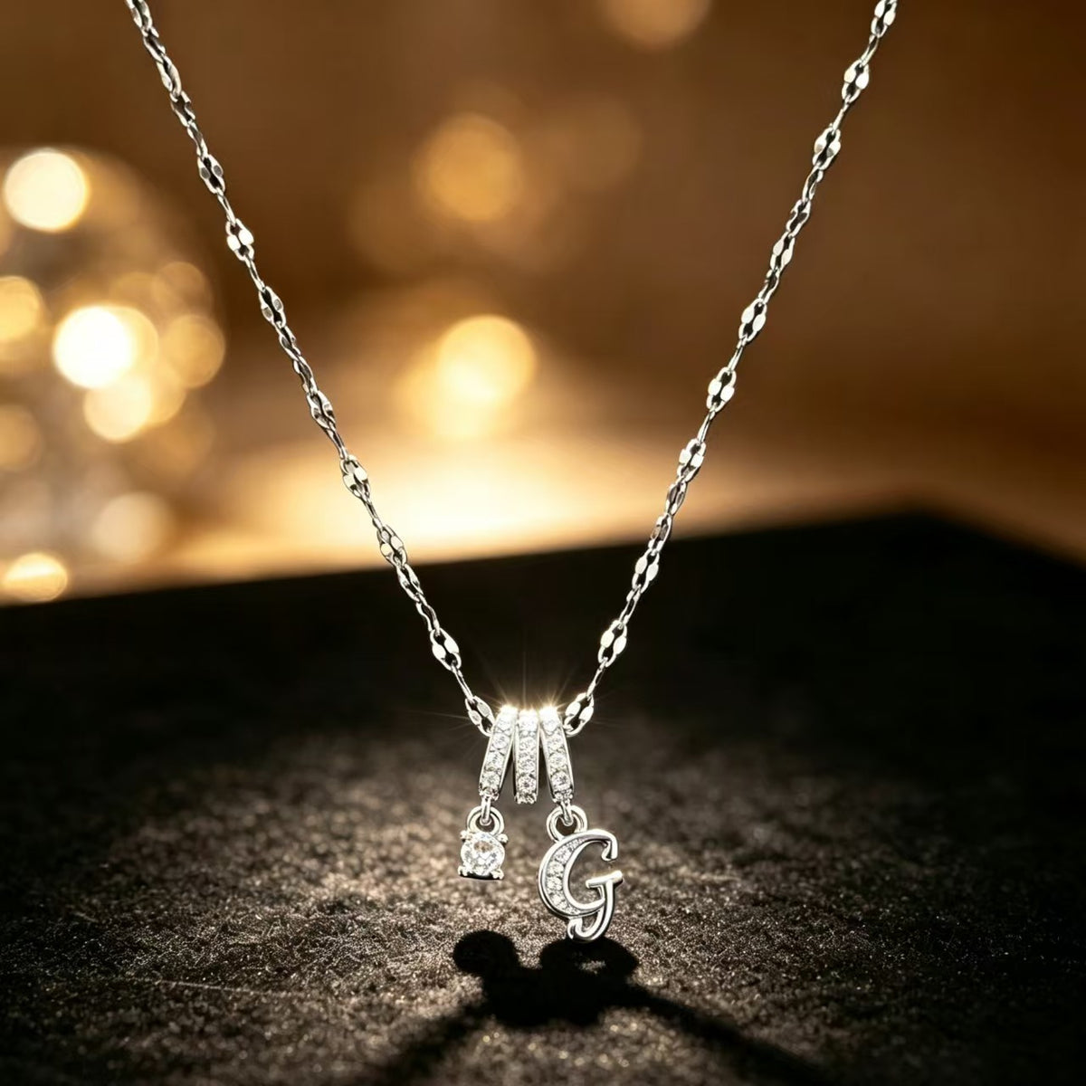 Copper Zircon Letter Necklace | Silver-Tone A-Z Initial Pendant | Stainless Steel Lip Chain