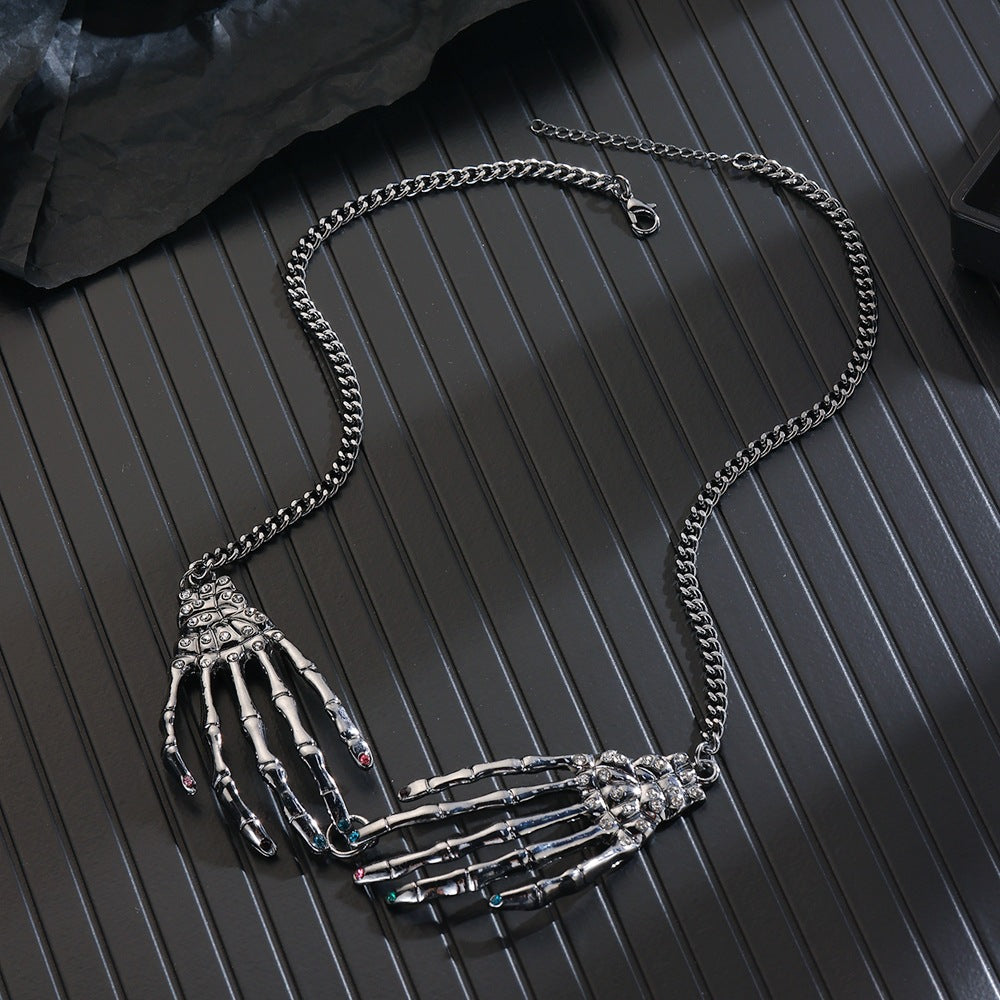 Gothic Punk Skull Necklace & Earrings Set | Vintage Statement Halloween Jewelry