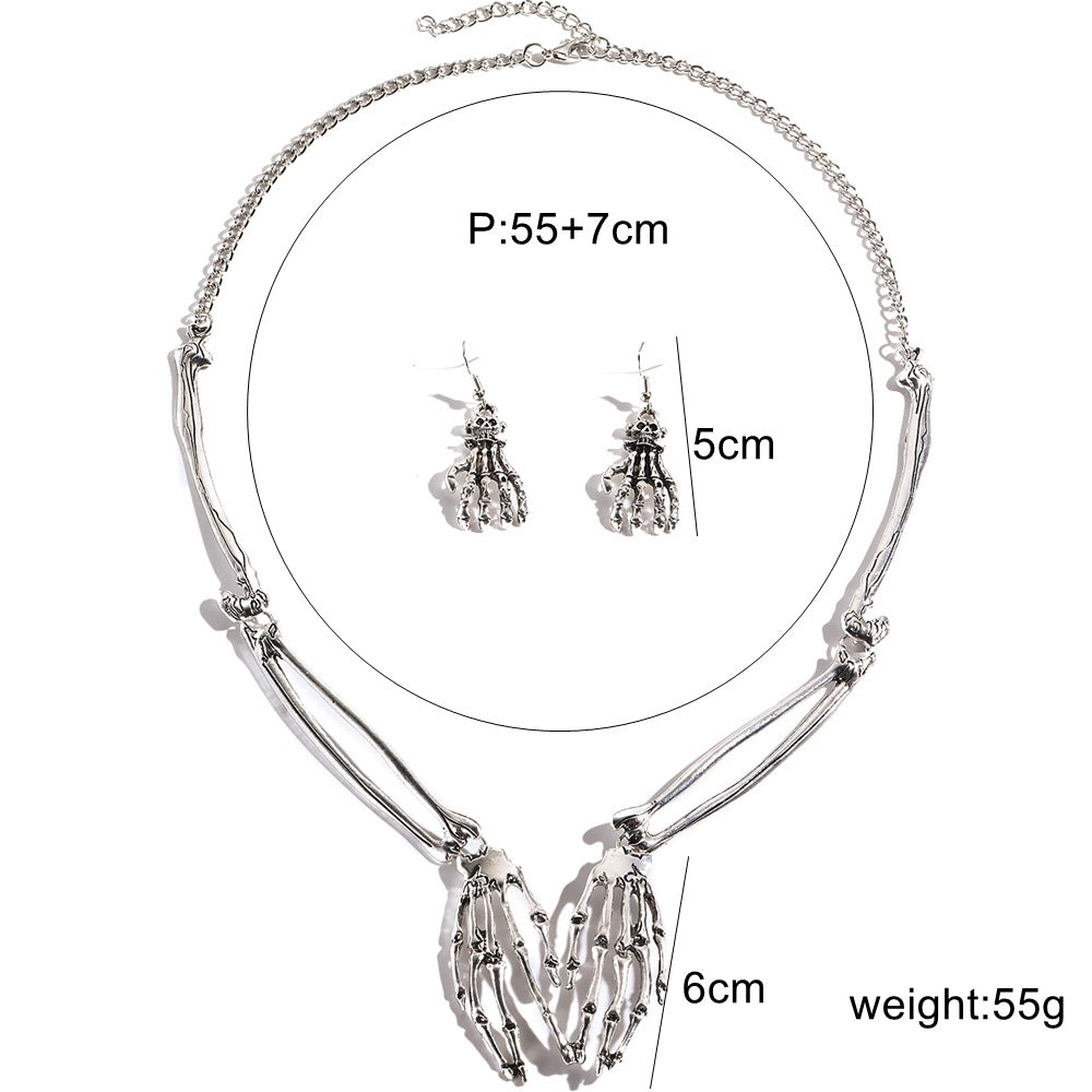 Gothic Punk Skull Necklace & Earrings Set | Vintage Statement Halloween Jewelry