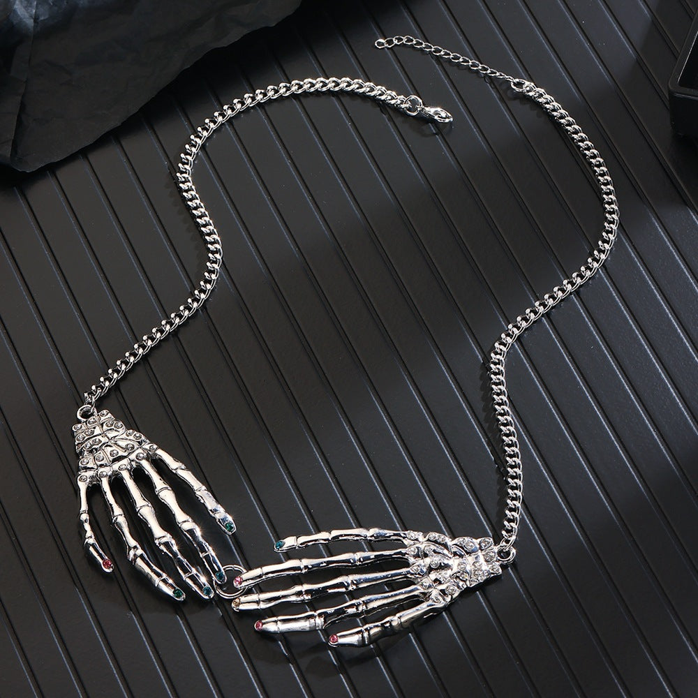 Gothic Punk Skull Necklace & Earrings Set | Vintage Statement Halloween Jewelry
