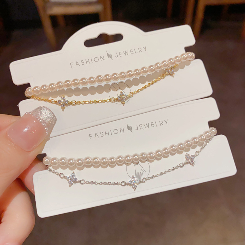 Gold and silver pearl zircon bracelets