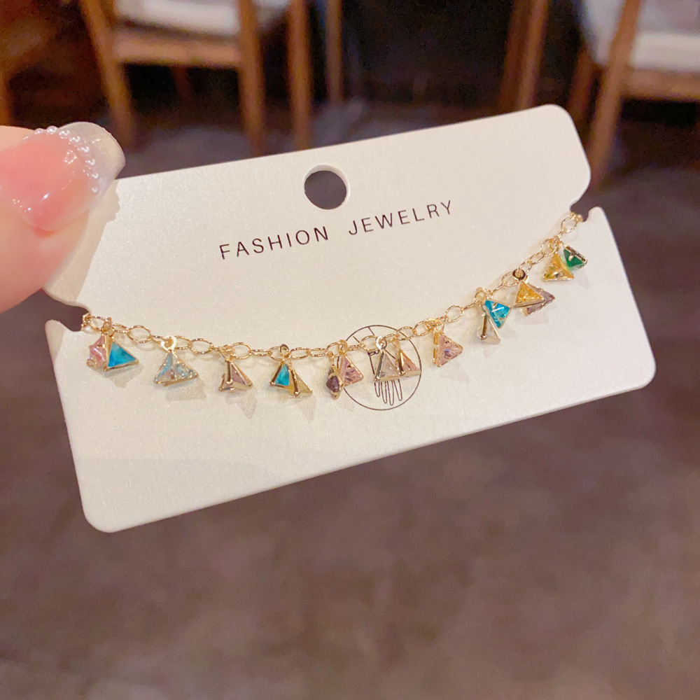 Colorful Zircon Triangle Tassel Bracelet | 14K Gold Plated Bracelet for Women