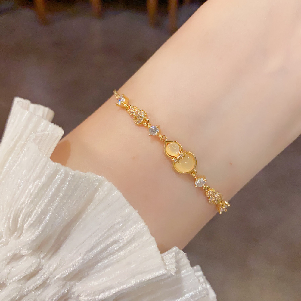 Zircon Crystal Gourd Bracelet | Gold & Silver Elegant Adjustable Bracelet for Women