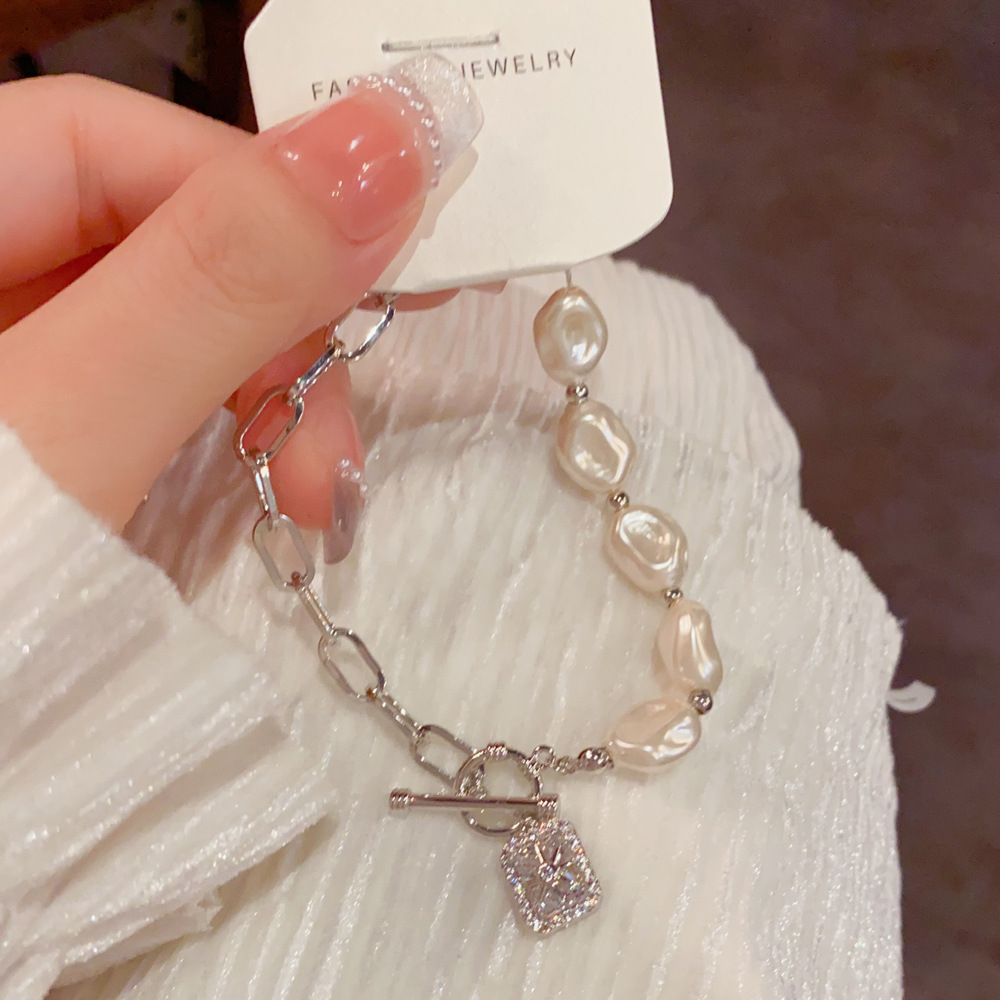 Baroque Pearl T-Bar Bracelet | Gold & Silver Paperclip Chain Bracelet