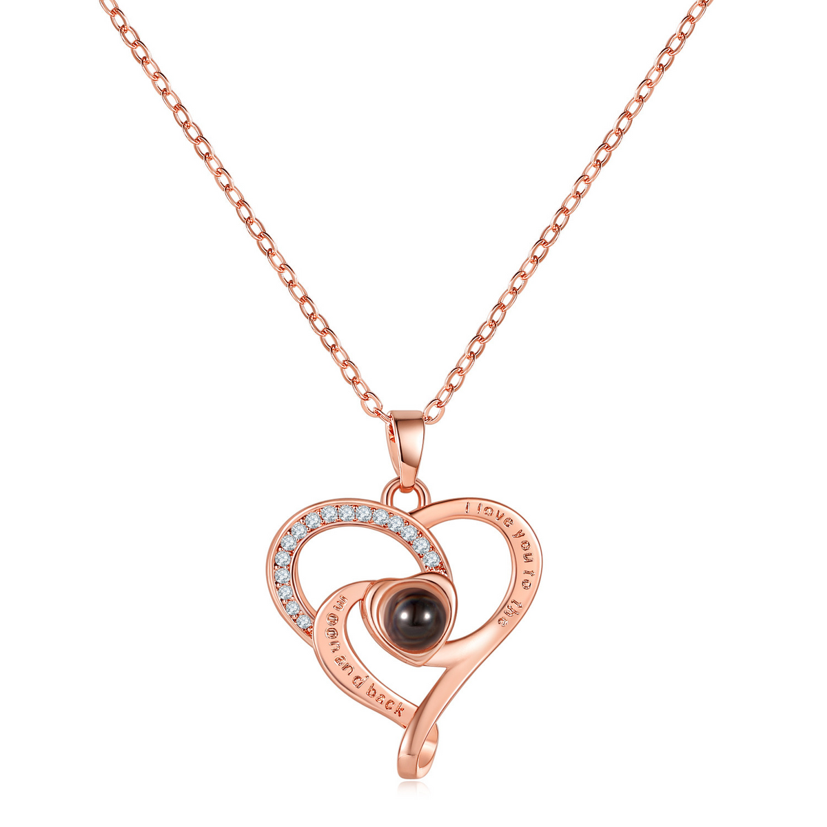 Personalized heart projection necklace with custom message