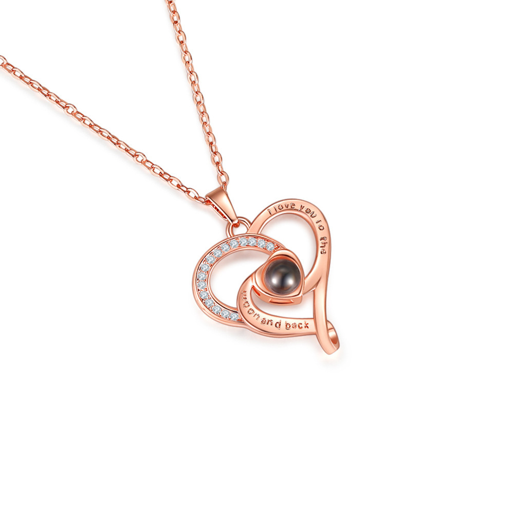 Rose personalized couple photo projection necklace