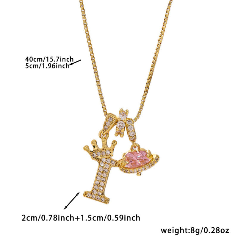 Charm System Two-Tone Crown Letter Necklace | Gold Box Chain