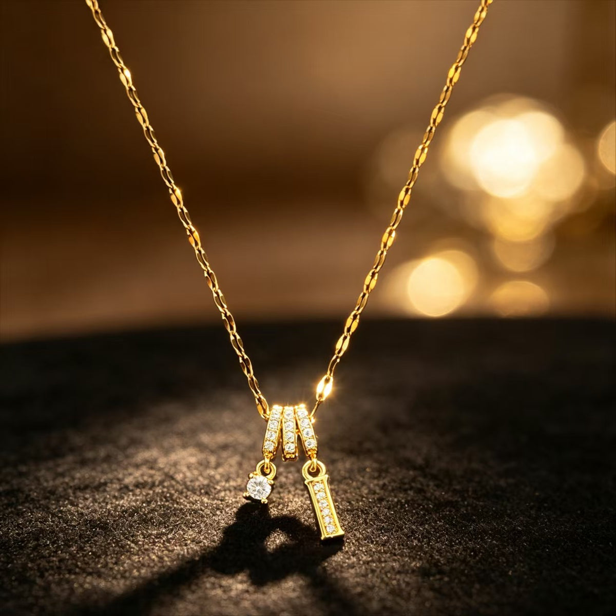 Copper Zircon Letter Necklace | Gold-Tone A-Z Initial Pendant | Stainless Steel Lip Chain