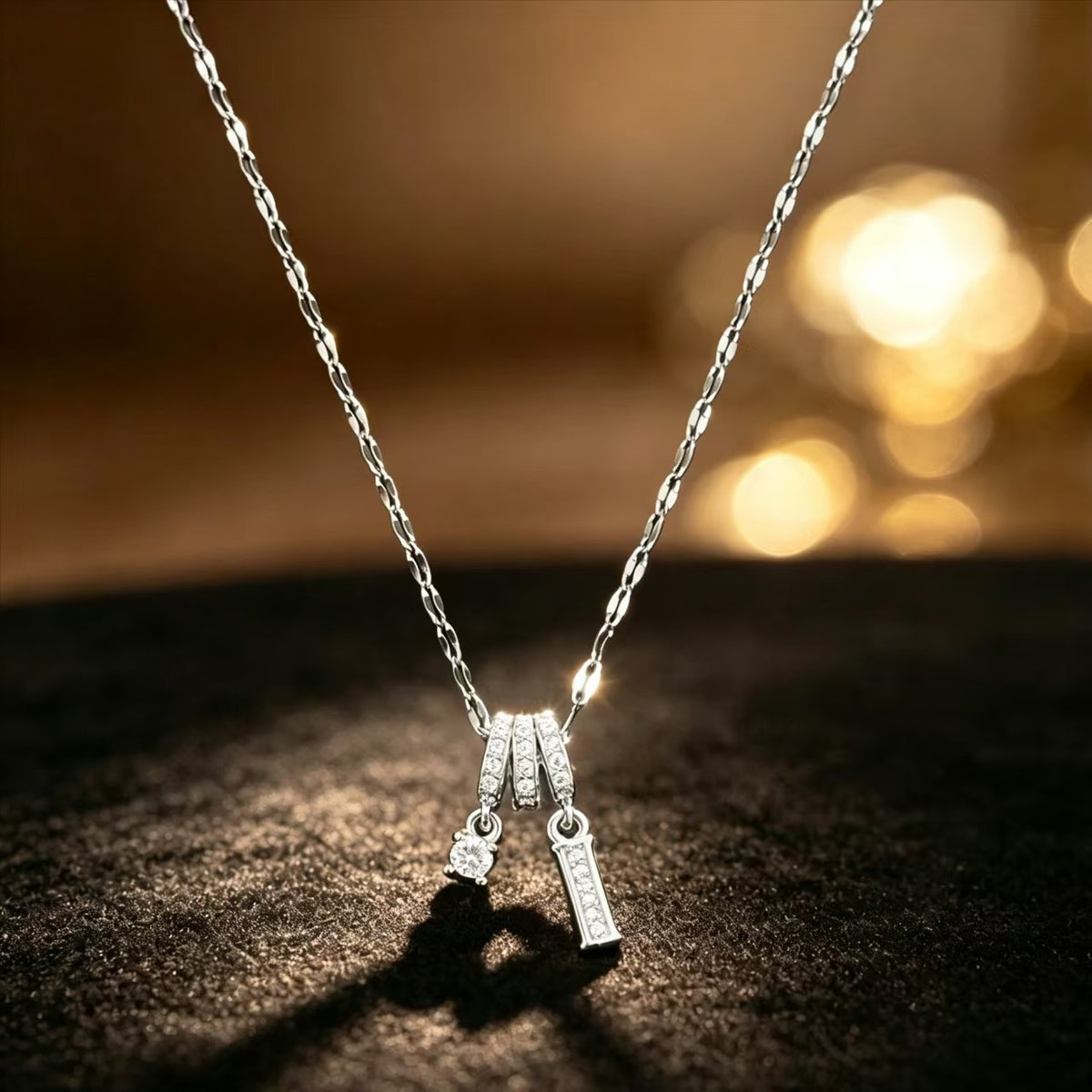 Copper Zircon Letter Necklace | Silver-Tone A-Z Initial Pendant | Stainless Steel Lip Chain