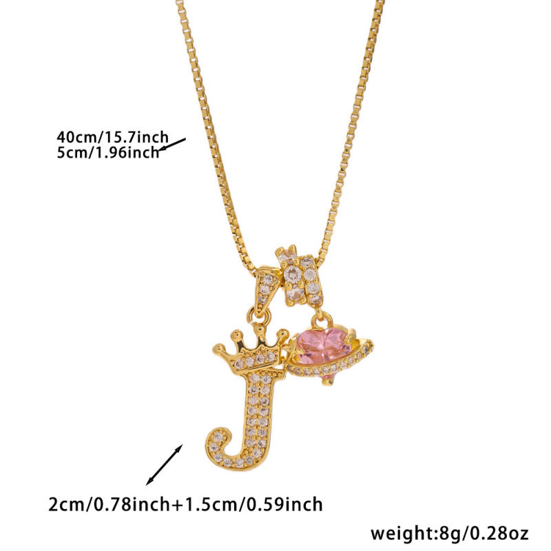 Charm System Two-Tone Crown Letter Necklace | Gold Box Chain