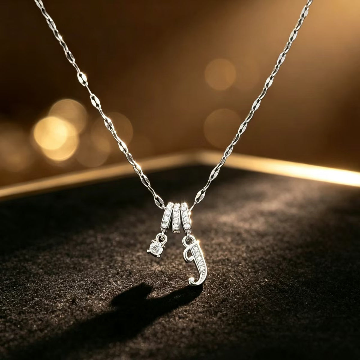 Copper Zircon Letter Necklace | Silver-Tone A-Z Initial Pendant | Stainless Steel Lip Chain