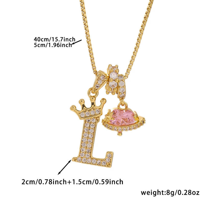 Charm System Two-Tone Crown Letter Necklace | Gold Box Chain