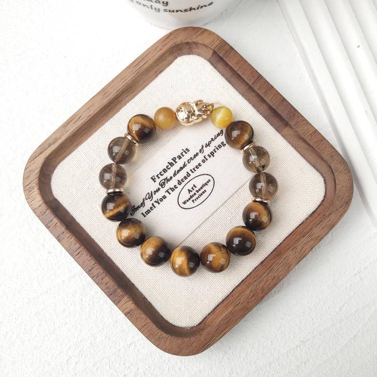 Men's Tiger Eye & Smoky Quartz Bracelet – Natural 12mm Gemstone Beads