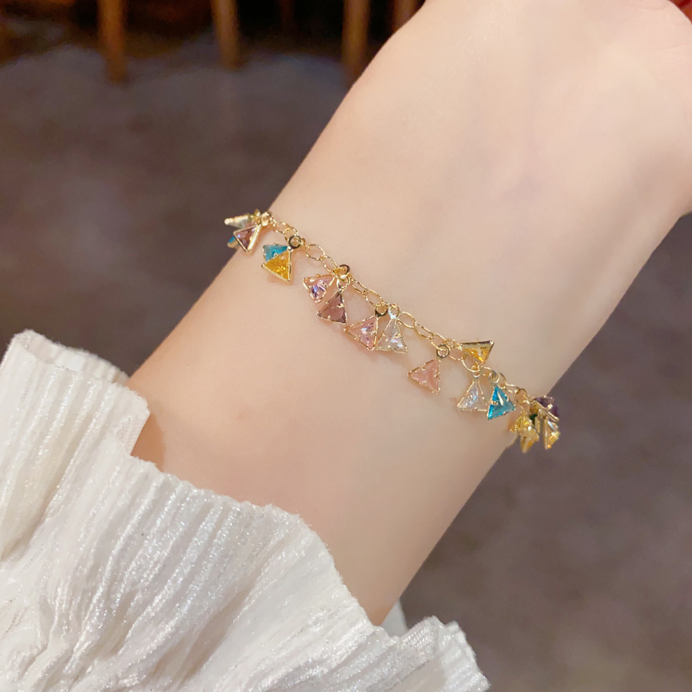 Colorful Zircon Triangle Tassel Bracelet | 14K Gold Plated Bracelet for Women