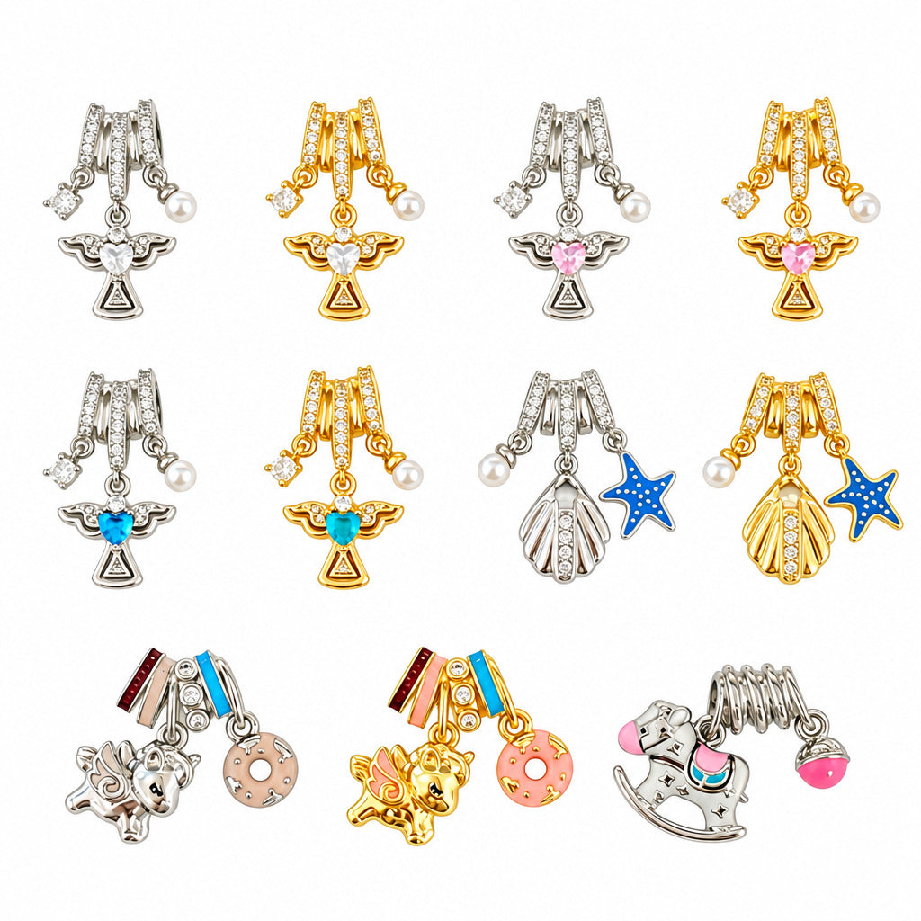 Enamel Horse Angel Cross Star Pendant Necklace | Zircon Pearl Shell Charm | Gold-Tone Silver-Tone Copper O-Link Lip Chain