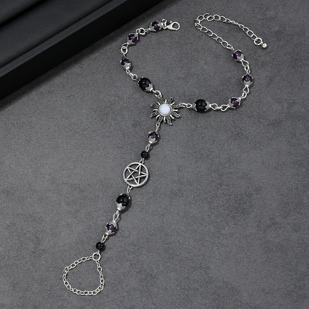 PentagramSunstoneMoonlightStoneFinger-LinkedBracelet
