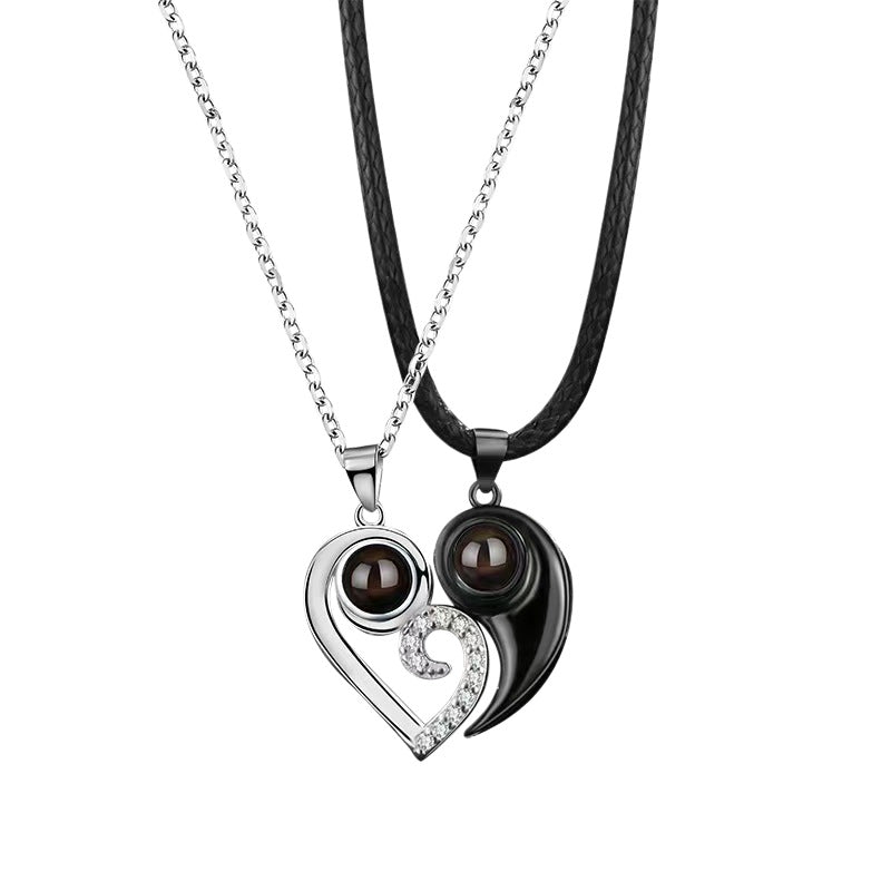 Personalized couple necklace with hidden love message projection stone