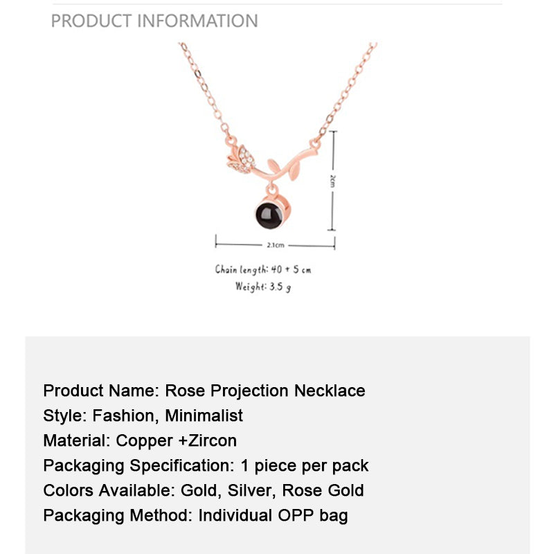 Personalized rose projection necklace with custom message