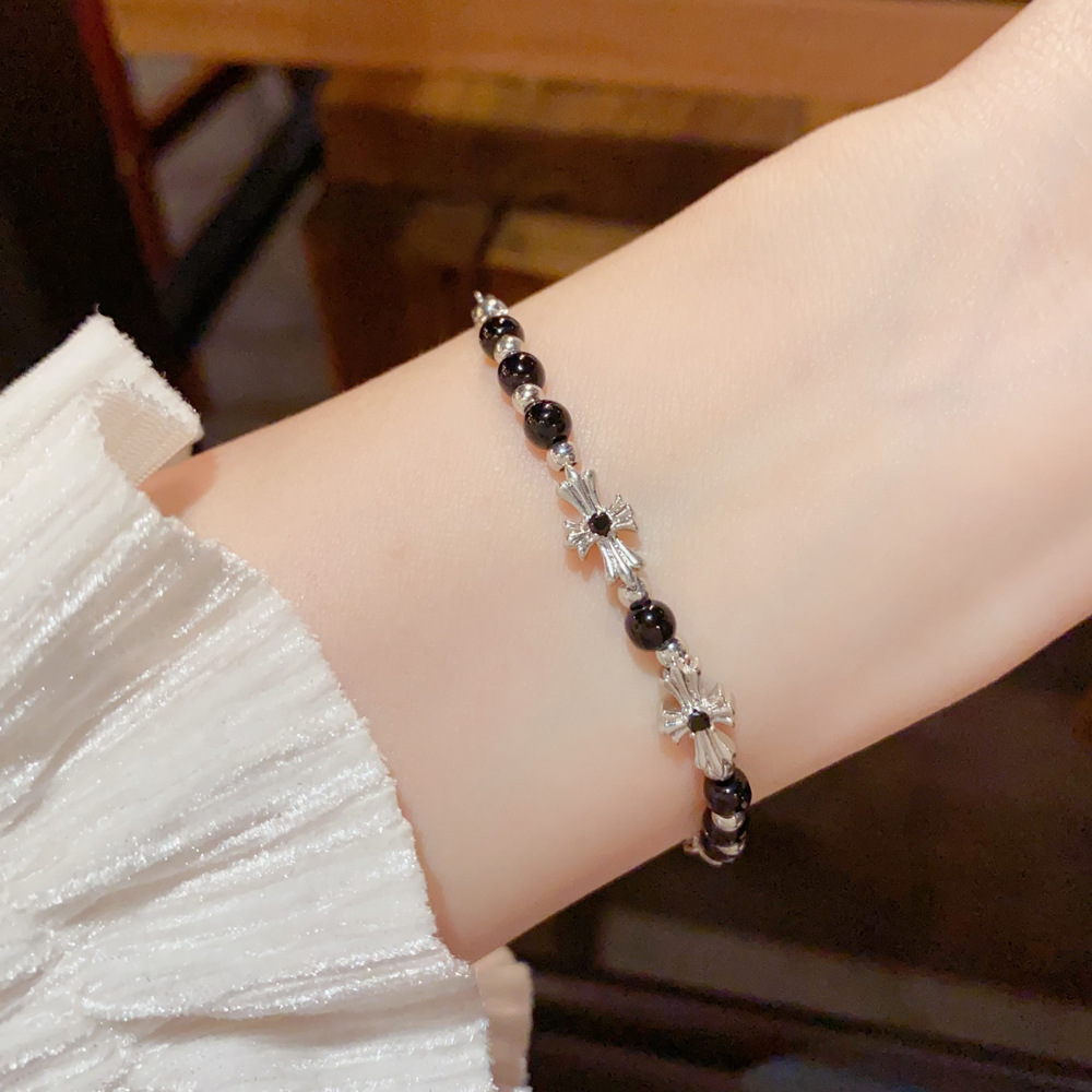 Adjustable black and silver bracelet