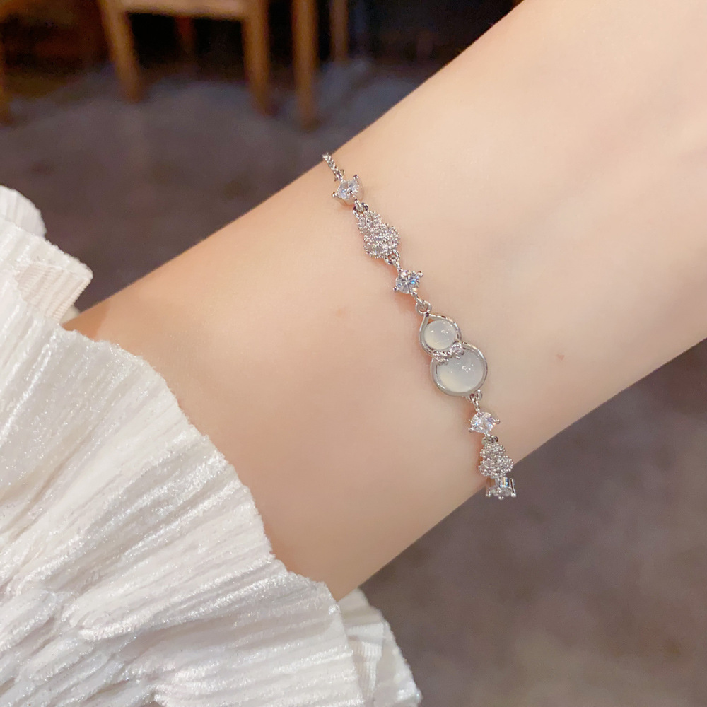 Zircon Crystal Gourd Bracelet | Gold & Silver Elegant Adjustable Bracelet for Women
